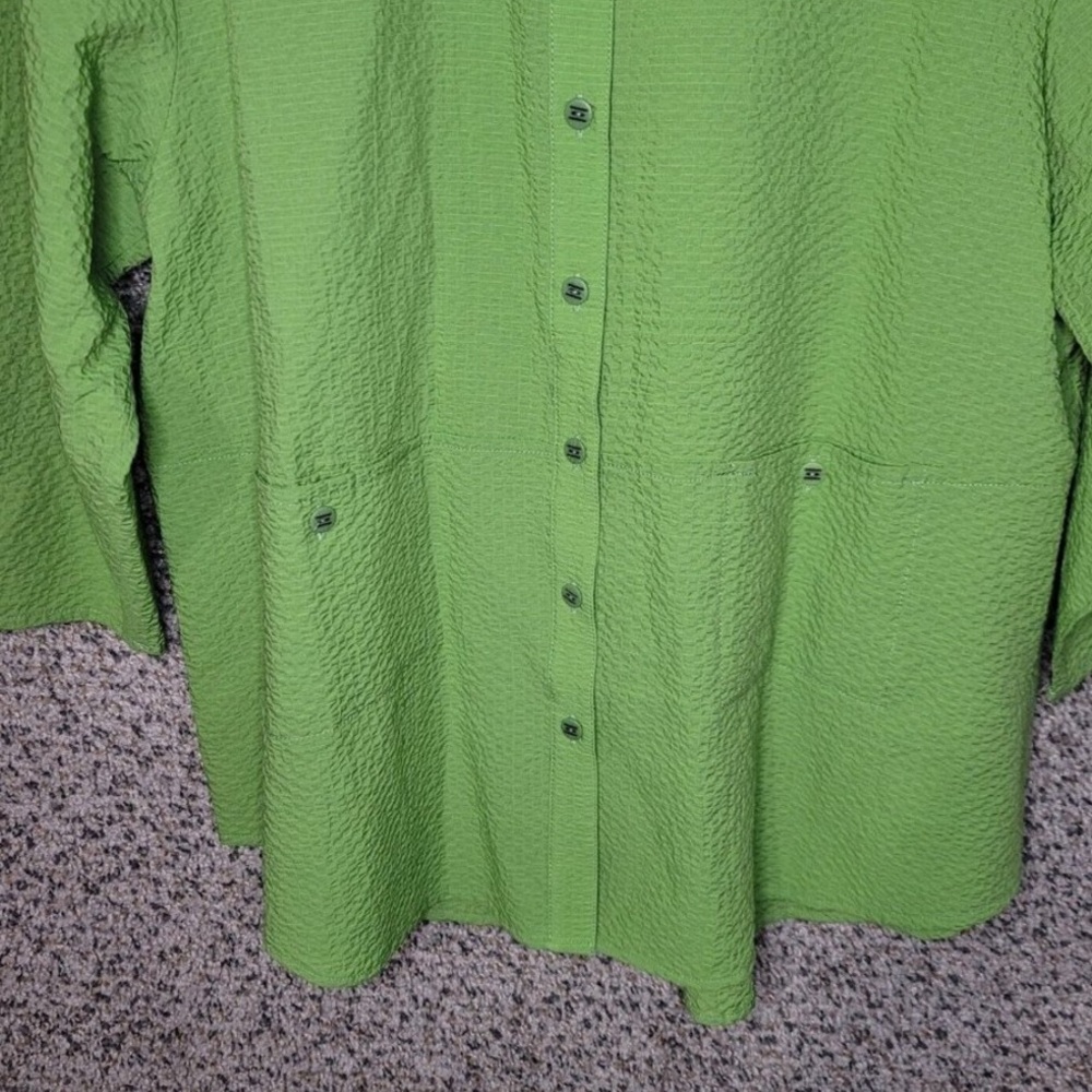 Habitat Top Womens Large Green Button Up Textured Collared Pockets Casual Ladies - Picture 4 of 9